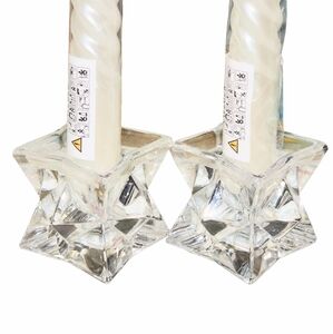 Vintage USA Made 24% Lead Crystal Geometric Cubed Star Shape Candle Holders 2"